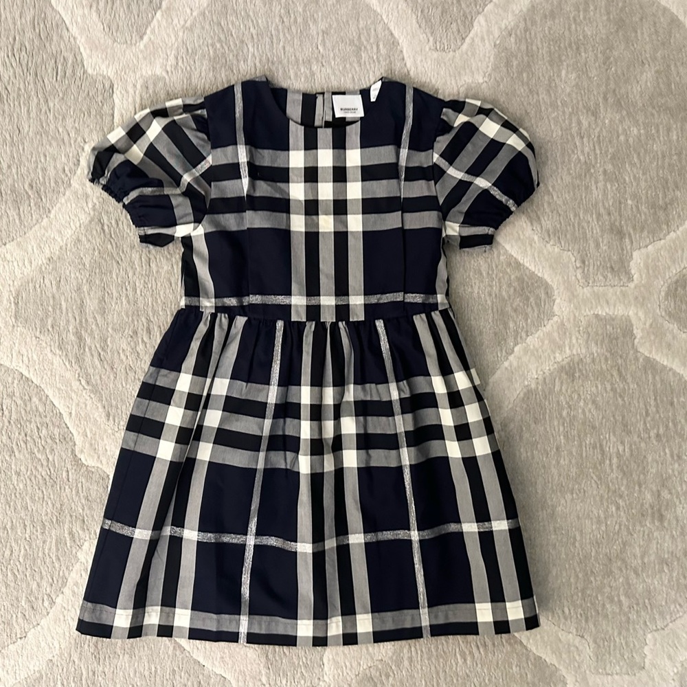 Burberry Kids Dress in Navy and Cream Plaid